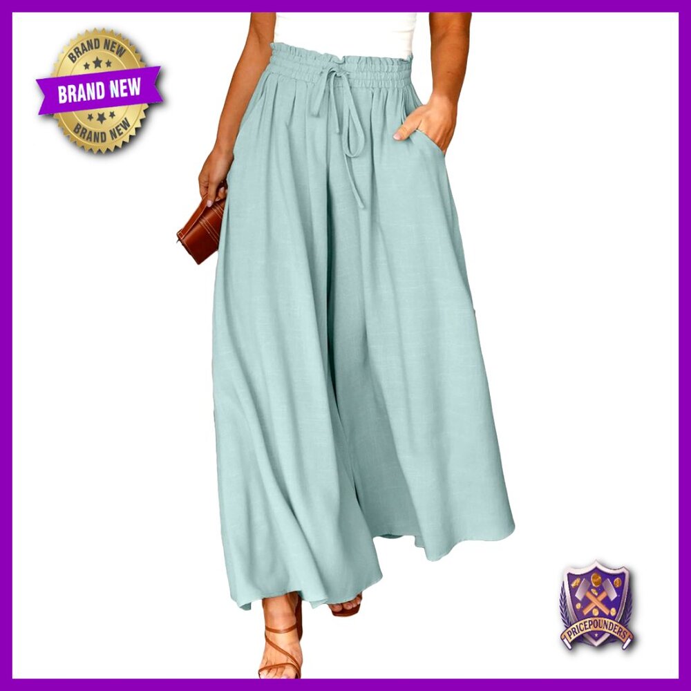 Plus Size Wide Leg Palazzo Pants Elastic High Waist Casual Flowy with Pockets
